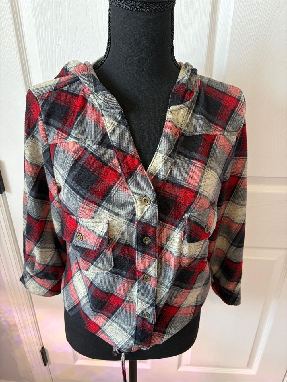 Kontrol Plaid lightweight flannel Hoodie Button-Front size large